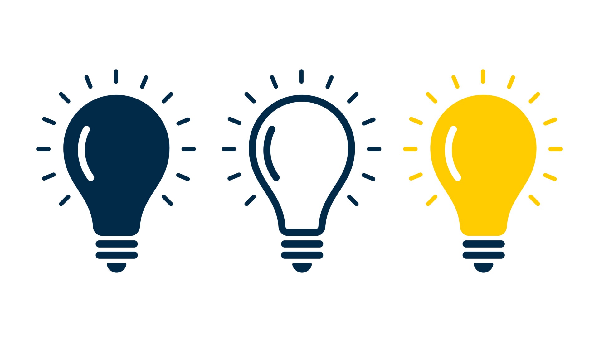 set of three light bulb represent effective business idea concep